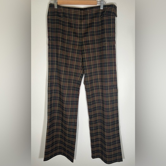 Vintage Y2K Max Studio black brown green plaid flared pants sz 12 academia - Picture 1 of 13